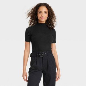 Women's Mock Turtleneck Ribbed Sweater - A New Day Black S/M Target
